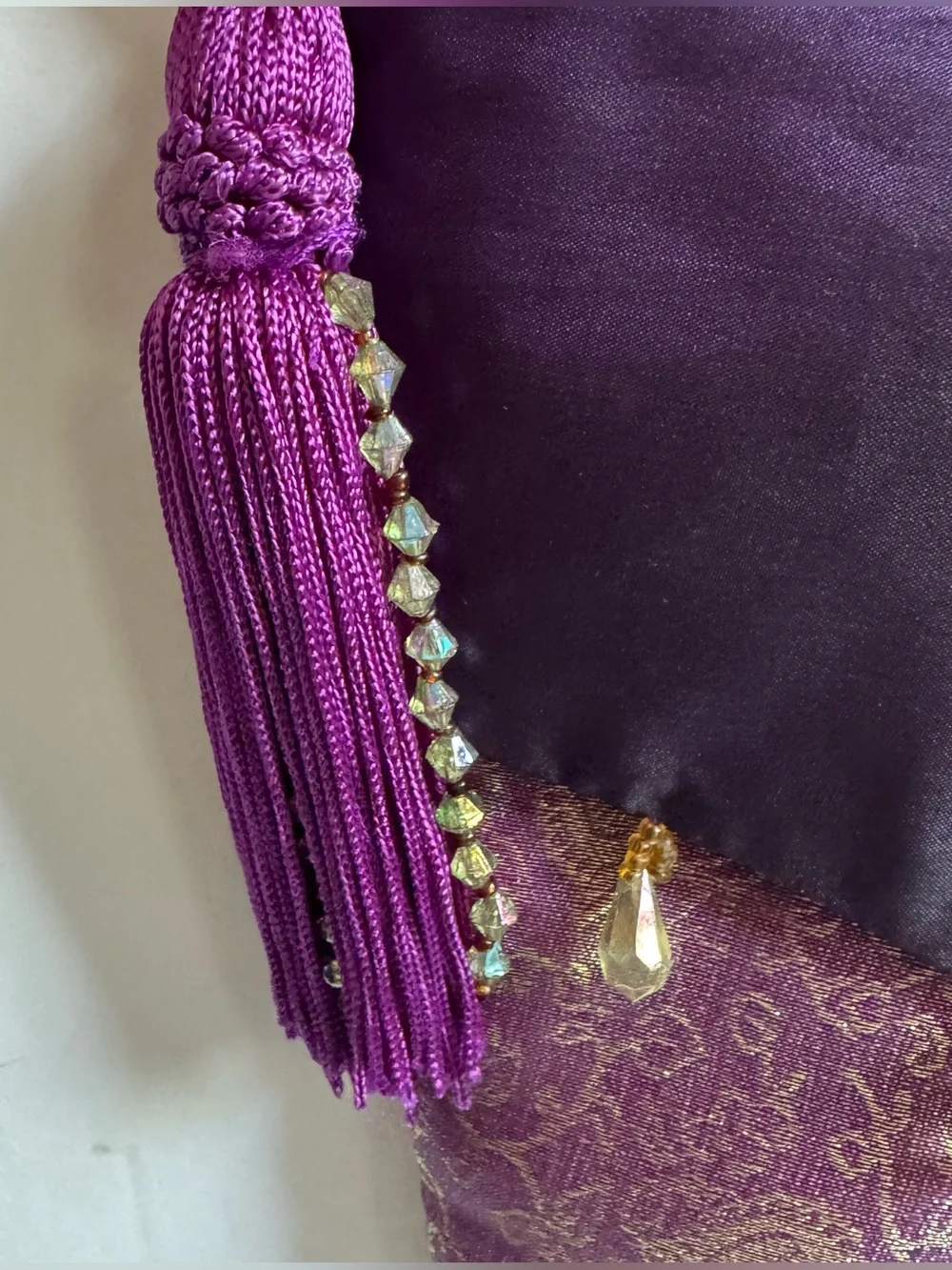 Pier 1 Purple Jester Elf Christmas Stocking Beaded Tassel Jeweled Holiday Decor